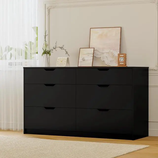 Alt view image 7 of 7 - Dresser for Bedroom with 6 Drawers, 47.2" Modern Wood Chest of Drawers with Two Drawer Sizes, TV Stand for Living Room, Closet & Entryway, Black