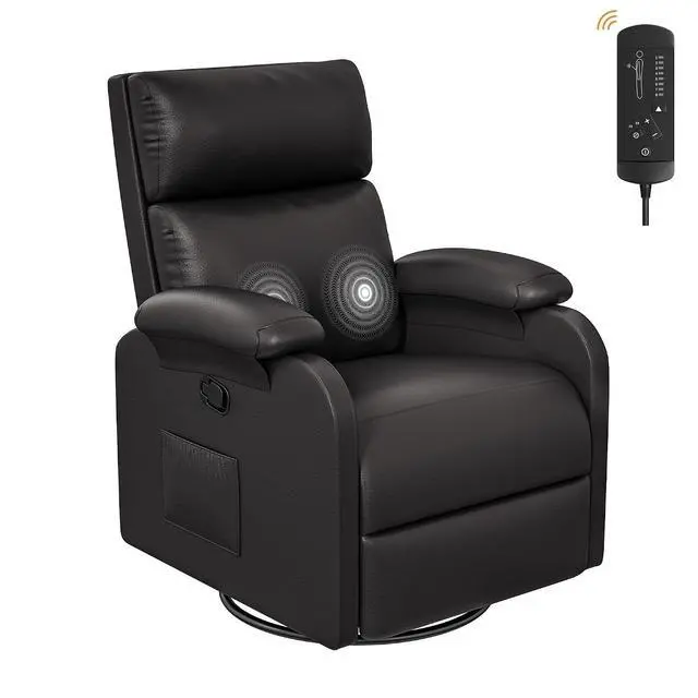 Alt view image 7 of 7 - Recliner Chair, 360 Swivel Rocking Chair for Adults, Massage Nursery Chair with Adjustable Backrest and Footrest, PU Leather Glider Rocker Recliners with Side Pocket for Living Room (Black)