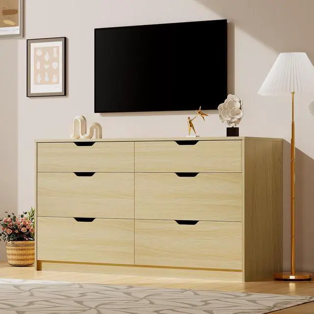 Alt view image 2 of 7 - Dresser for Bedroom with 6 Drawers, 47.2" Modern Wood Chest of Drawers with Two Drawer Sizes, TV Stand for Living Room, Closet & Entryway, Natural Oak
