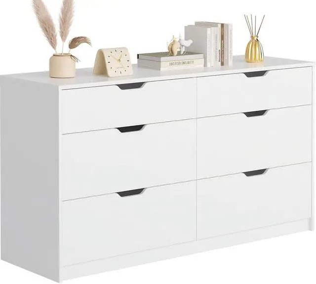 Main image of Dresser for Bedroom with 6 Drawers, 47.2" Modern Wood Chest of Drawers with Two Drawer Sizes, TV Stand for Living Room, Closet & Entryway, White