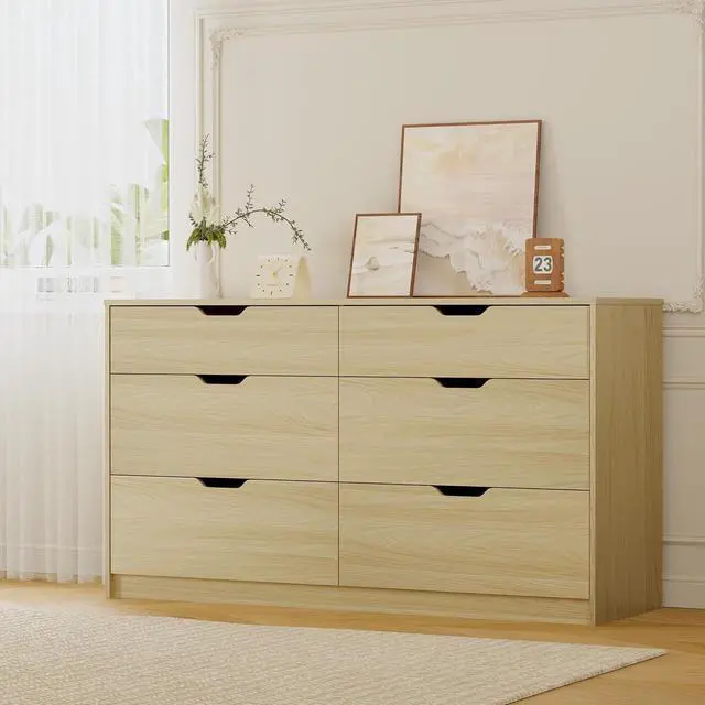 Alt view image 7 of 7 - Dresser for Bedroom with 6 Drawers, 47.2" Modern Wood Chest of Drawers with Two Drawer Sizes, TV Stand for Living Room, Closet & Entryway, Natural Oak