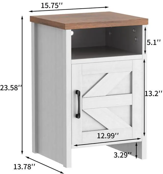 Alt view image 3 of 7 - Product Image End Table, Nightstand Set of 2, Modern Bedside Table with Barn Door and Open Wood Shelf, Side Table for Small Spaces, Bedroom (White)