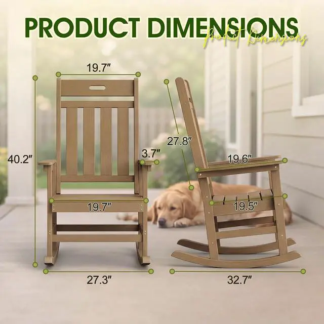 Alt view image 3 of 7 - Outdoor Rocking Chair, Weather Resistant Patio Rocker with High Back and Wide Armrests, Heavy Duty 350 lbs Capacity, Smooth Gliding for Porch Backyard Garden, Low Maintenance