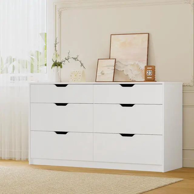 Alt view image 7 of 7 - Dresser for Bedroom with 6 Drawers, 47.2" Modern Wood Chest of Drawers with Two Drawer Sizes, TV Stand for Living Room, Closet & Entryway, White