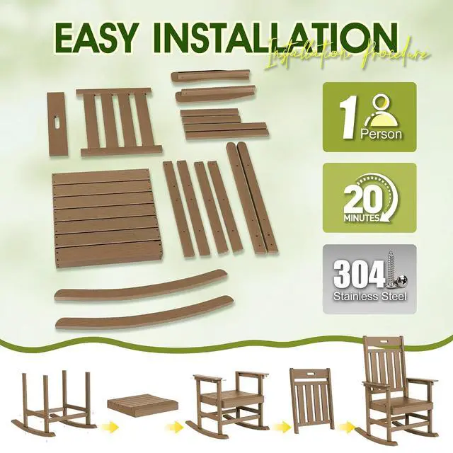 Alt view image 6 of 7 - Outdoor Rocking Chair, Weather Resistant Patio Rocker with High Back and Wide Armrests, Heavy Duty 350 lbs Capacity, Smooth Gliding for Porch Backyard Garden, Low Maintenance