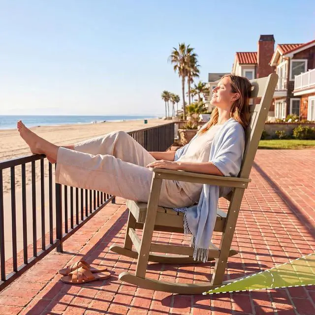 Alt view image 7 of 7 - Outdoor Rocking Chair, Weather Resistant Patio Rocker with High Back and Wide Armrests, Heavy Duty 350 lbs Capacity, Smooth Gliding for Porch Backyard Garden, Low Maintenance
