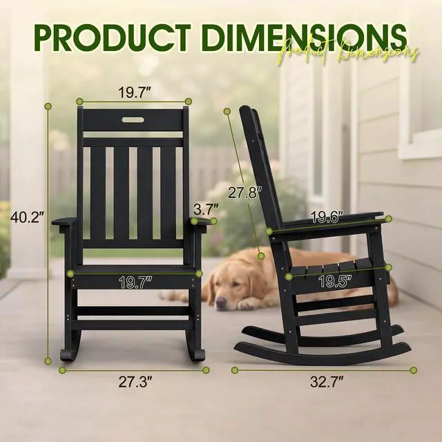Alt view image 3 of 7 - Outdoor Rocking Chair, Weather Resistant Patio Rocker with High Back and Wide Armrests, Heavy Duty 350 lbs Capacity, Smooth Gliding for Porch Backyard Garden, Low Maintenance