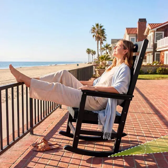 Alt view image 2 of 7 - Outdoor Rocking Chair, Weather Resistant Patio Rocker with High Back and Wide Armrests, Heavy Duty 350 lbs Capacity, Smooth Gliding for Porch Backyard Garden, Low Maintenance