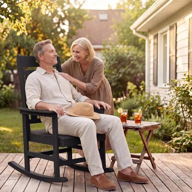 Alt view image 7 of 7 - Outdoor Rocking Chair, Weather Resistant Patio Rocker with High Back and Wide Armrests, Heavy Duty 350 lbs Capacity, Smooth Gliding for Porch Backyard Garden, Low Maintenance