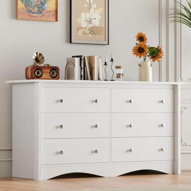 Main image of Dresser for Bedroom, 6 Wood Dresser, Chest of Drawers, for TV up to 65 inch, TV Stand Storage Chest of Drawers for Hallway Entryway (White)