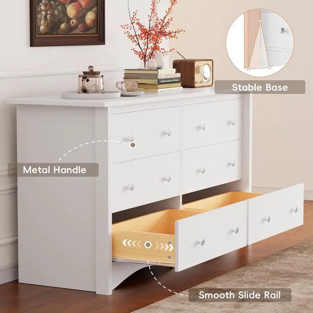 Alt view image 3 of 7 - Dresser for Bedroom, 6 Wood Dresser, Chest of Drawers, for TV up to 65 inch, TV Stand Storage Chest of Drawers for Hallway Entryway (White)