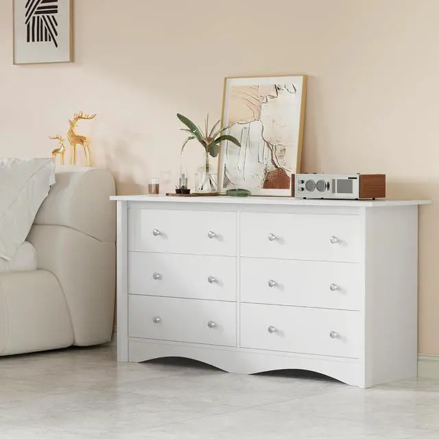 Alt view image 7 of 7 - Dresser for Bedroom, 6 Wood Dresser, Chest of Drawers, for TV up to 65 inch, TV Stand Storage Chest of Drawers for Hallway Entryway (White)