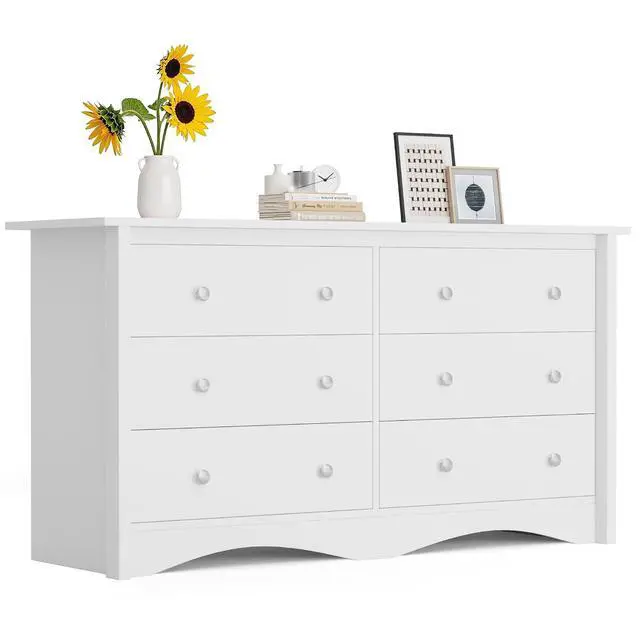 Alt view image 6 of 7 - Dresser for Bedroom, 6 Wood Dresser, Chest of Drawers, for TV up to 65 inch, TV Stand Storage Chest of Drawers for Hallway Entryway (White)