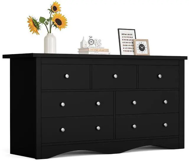 Main image of Dresser for Bedroom, 7 Wood Dresser, Chest of Drawers, for TV up to 65 inch, TV Stand Storage Chest of Drawers for Hallway Entryway (Black)