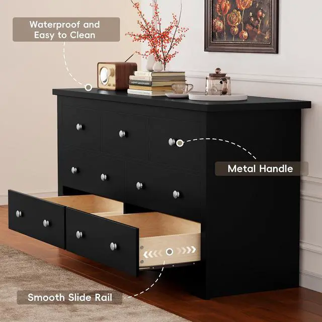 Alt view image 5 of 7 - Dresser for Bedroom, 7 Wood Dresser, Chest of Drawers, for TV up to 65 inch, TV Stand Storage Chest of Drawers for Hallway Entryway (Black)