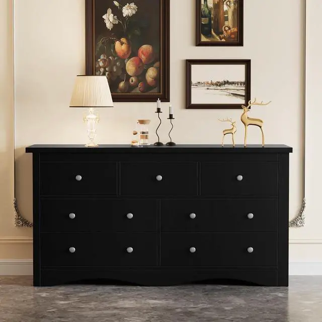 Alt view image 6 of 7 - Dresser for Bedroom, 7 Wood Dresser, Chest of Drawers, for TV up to 65 inch, TV Stand Storage Chest of Drawers for Hallway Entryway (Black)
