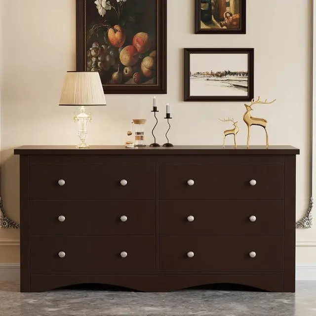 Alt view image 2 of 7 - Dresser for Bedroom, 6 Wood Dresser, Chest of Drawers, for TV up to 65 inch, TV Stand Storage Chest of Drawers for Hallway Entryway (Brown)