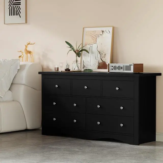 Alt view image 7 of 7 - Dresser for Bedroom, 7 Wood Dresser, Chest of Drawers, for TV up to 65 inch, TV Stand Storage Chest of Drawers for Hallway Entryway (Black)