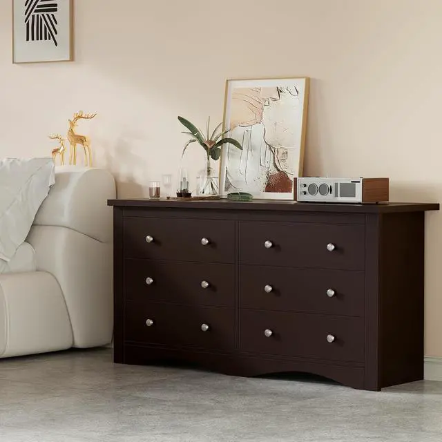 Alt view image 6 of 7 - Dresser for Bedroom, 6 Wood Dresser, Chest of Drawers, for TV up to 65 inch, TV Stand Storage Chest of Drawers for Hallway Entryway (Brown)