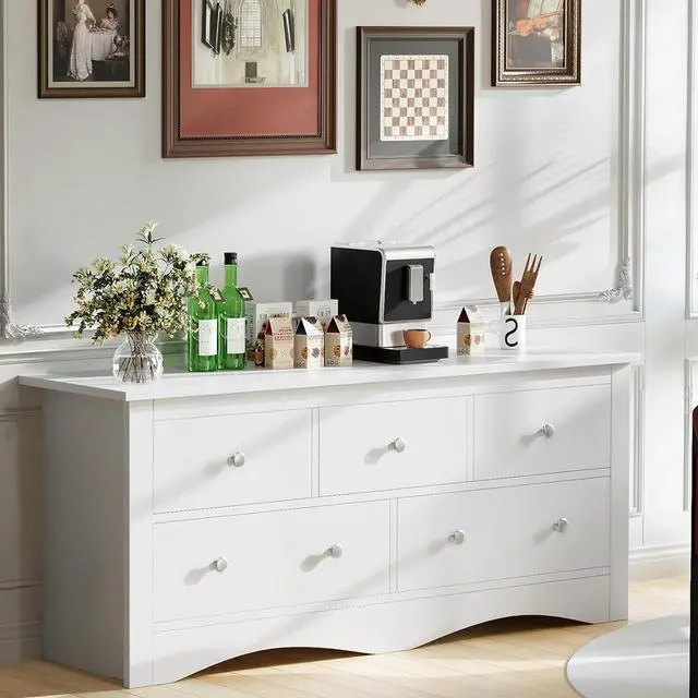Main image of 5 Dresser for Bedroom, Wood Dresser, Chest of Drawers, for TV up to 65 inch, TV Stand Storage Chest of Drawers for Hallway, Entryway, Living Room (White)
