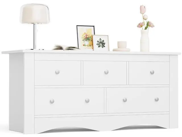 Alt view image 7 of 7 - 5 Dresser for Bedroom, Wood Dresser, Chest of Drawers, for TV up to 65 inch, TV Stand Storage Chest of Drawers for Hallway, Entryway, Living Room (White)
