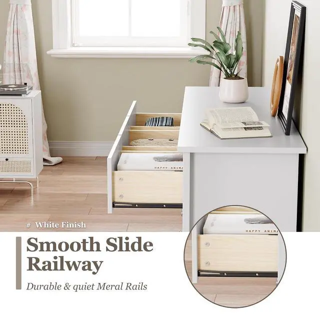 Alt view image 4 of 7 - 5 Dresser for Bedroom, Wood Dresser, Chest of Drawers, for TV up to 65 inch, TV Stand Storage Chest of Drawers for Hallway, Entryway, Living Room (White)
