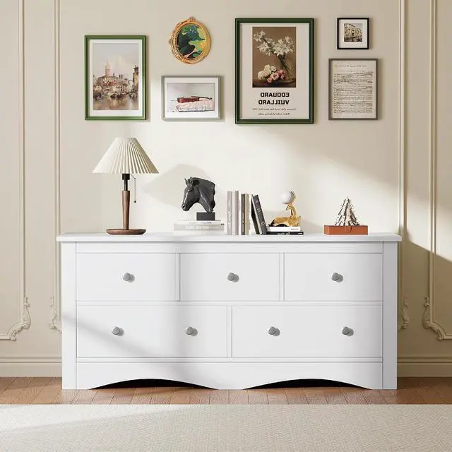 Alt view image 6 of 7 - 5 Dresser for Bedroom, Wood Dresser, Chest of Drawers, for TV up to 65 inch, TV Stand Storage Chest of Drawers for Hallway, Entryway, Living Room (White)