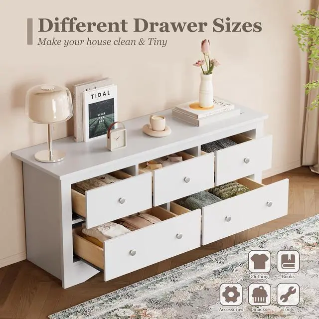 Alt view image 3 of 7 - 5 Dresser for Bedroom, Wood Dresser, Chest of Drawers, for TV up to 65 inch, TV Stand Storage Chest of Drawers for Hallway, Entryway, Living Room (White)