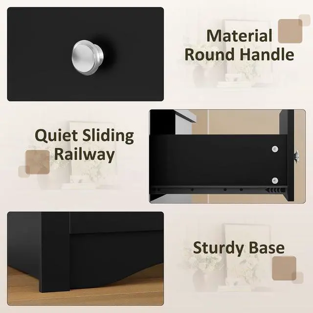 Alt view image 5 of 7 - Dresser for Bedroom with Power Outlet, 6 Wood Dresser, Chest of Drawers, for TV up to 65 inch, TV Stand Storage Chest of Drawers for Hallway Entryway (Black)