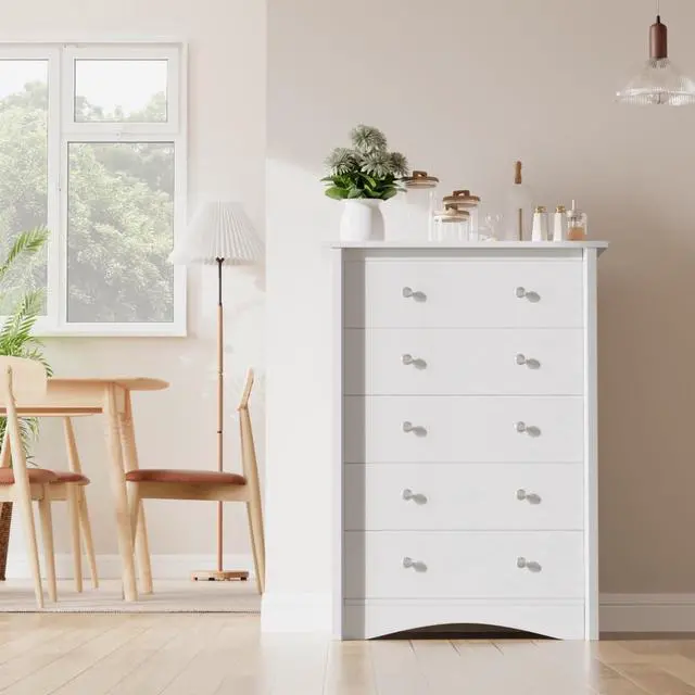 Alt view image 6 of 7 - Tall Dresser for Bedroom, 5 Drawer Dresser, Chest of Drawers, Organizer Drawers, for Hallway Entryway (White)