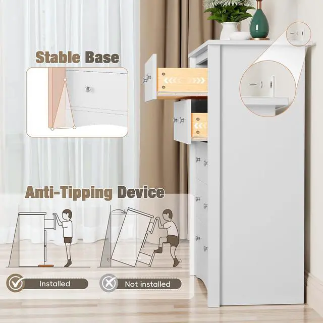 Alt view image 4 of 7 - Tall Dresser for Bedroom, 5 Drawer Dresser, Chest of Drawers, Organizer Drawers, for Hallway Entryway (White)