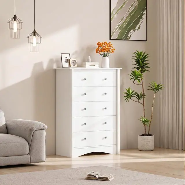 Alt view image 7 of 7 - Tall Dresser for Bedroom, 5 Drawer Dresser, Chest of Drawers, Organizer Drawers, for Hallway Entryway (White)