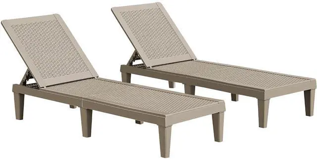 Main image of Patio Chaise Lounge Chair Set of 2 Outdoor PE Waterproof Adjustable Easy Assembly Lounge Chairs for Outside Pool Garden Deck Beach (Light Brown, Set of 2)