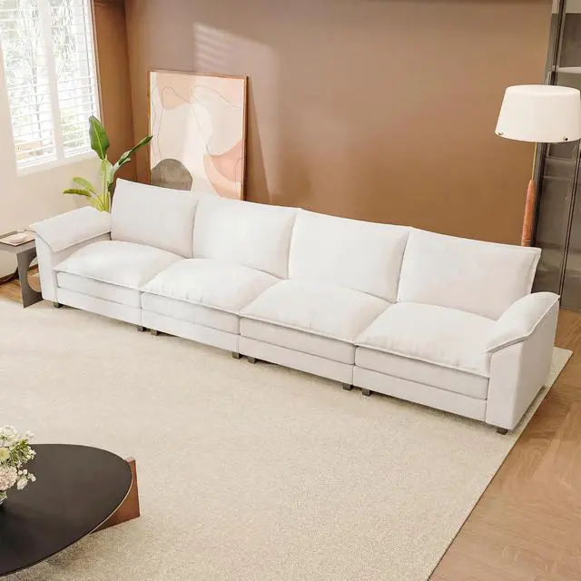 Alt view image 7 of 7 - 159" Modular Sectional Chenille Couches Linear Sofa with Double-Layer Cushion, 4-Seat Couch DIY Combination Couches for Living Room, Bedroom and Apartment (White-1, Linear Sofa)