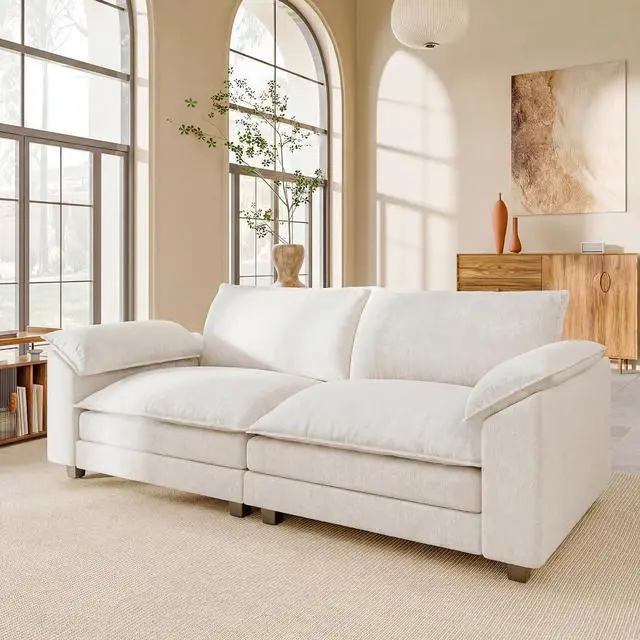 Main image of Modern Loveseat Sofa Chenille Cloud Couch with Deep Seat Sofa with Double-Layer Cushion, Modular Recliner for Living Room Apartment Office, Small Spaces (White-2, Loveseat Sofa)