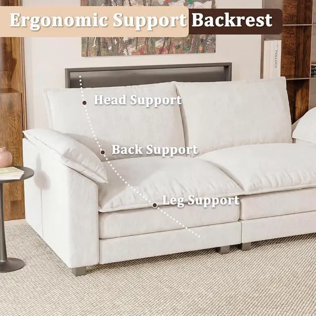 Alt view image 6 of 7 - Modern Loveseat Sofa Chenille Cloud Couch with Deep Seat Sofa with Double-Layer Cushion, Modular Recliner for Living Room Apartment Office, Small Spaces (White-2, Loveseat Sofa)
