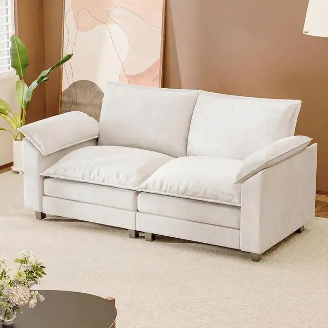 Alt view image 7 of 7 - Modern Loveseat Sofa Chenille Cloud Couch with Deep Seat Sofa with Double-Layer Cushion, Modular Recliner for Living Room Apartment Office, Small Spaces (White-2, Loveseat Sofa)