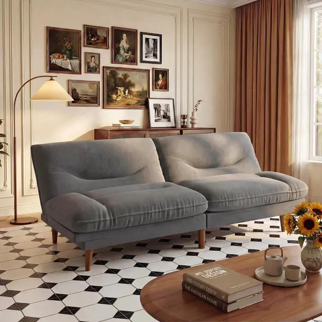 Main image of Adjustable Futon Sofa Bed, 66 Loveseat with Adjustable Armrest & Backrest, Modern Convertible Futon Couch for Small Space, Studio, Apartment, Guest Room (Fabric, Dark Gray)