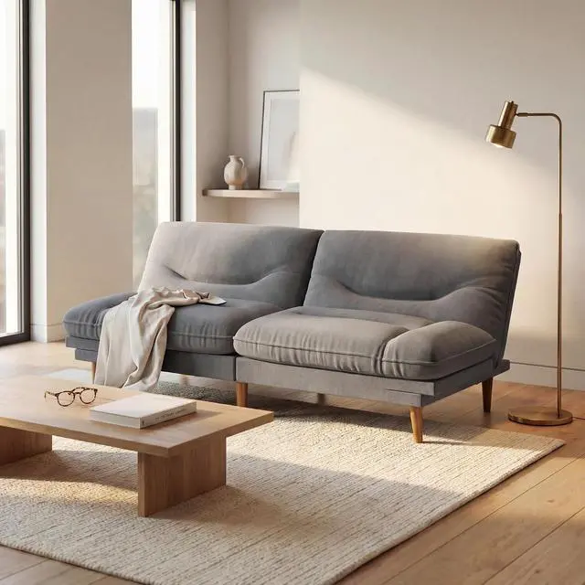 Alt view image 3 of 7 - Adjustable Futon Sofa Bed, 66 Loveseat with Adjustable Armrest & Backrest, Modern Convertible Futon Couch for Small Space, Studio, Apartment, Guest Room (Fabric, Dark Gray)