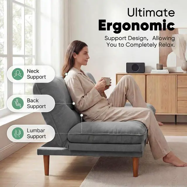 Alt view image 7 of 7 - Adjustable Futon Sofa Bed, 66 Loveseat with Adjustable Armrest & Backrest, Modern Convertible Futon Couch for Small Space, Studio, Apartment, Guest Room (Fabric, Dark Gray)