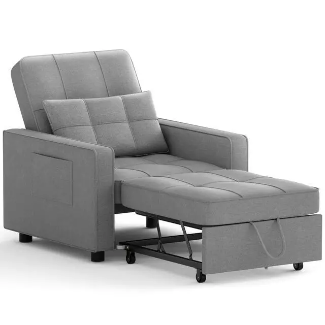Alt view image 6 of 7 - Sofa Bed, Sleeper Sofa 3-in-1, Adjustable Couch Bed with Modern Linen Fabric, Convertible Sleeper Chair, Couches for Living Room, Apartment and Small Space (Bright Gray)