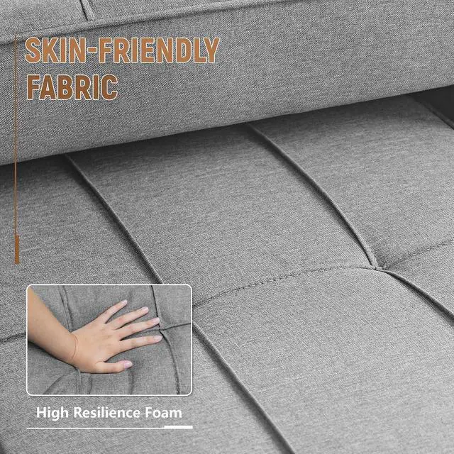 Alt view image 5 of 7 - Sofa Bed, Sleeper Sofa 3-in-1, Adjustable Couch Bed with Modern Linen Fabric, Convertible Sleeper Chair, Couches for Living Room, Apartment and Small Space (Bright Gray)