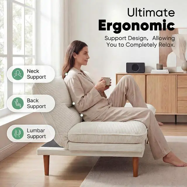 Alt view image 7 of 7 - Adjustable Futon Sofa Bed, 66 Loveseat with Adjustable Armrest & Backrest, Modern Convertible Futon Couch for Small Space, Studio, Apartment, Guest Room (Corduroy, White)
