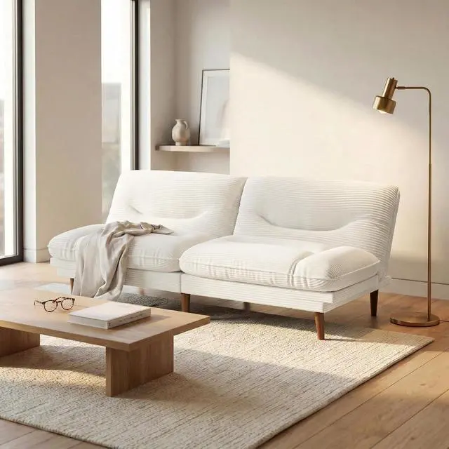 Alt view image 3 of 7 - Adjustable Futon Sofa Bed, 66 Loveseat with Adjustable Armrest & Backrest, Modern Convertible Futon Couch for Small Space, Studio, Apartment, Guest Room (Corduroy, White)