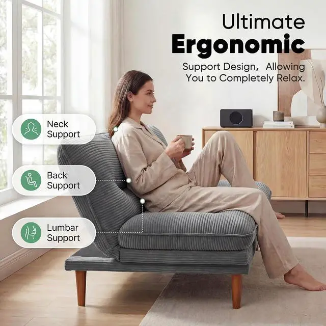 Alt view image 7 of 7 - Adjustable Futon Sofa Bed, 66 Loveseat with Adjustable Armrest & Backrest, Modern Convertible Futon Couch for Small Space, Studio, Apartment, Guest Room (Corduroy, Medium Gray)