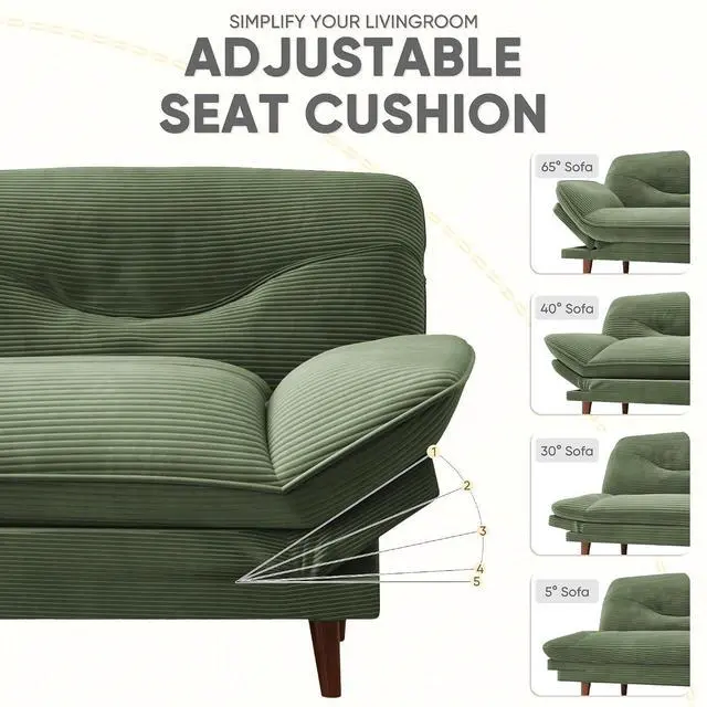 Alt view image 6 of 7 - Convertible Futon Sofa Bed, Sleeper Futon Couch with Adjustable Backrest and Armrests, Modern Loveseat with Sturdy Wood Frame for Small Spaces, Apartments (Corduroy, Green)