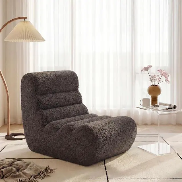Alt view image 2 of 7 - Bean Bag Chairs for Adults, Chaise Lounge Chair Indoor with Memory Foam, Cozy Reading Chair with Convenient Movable Handle for Living Room, Apartment, Home Theater (Grey)