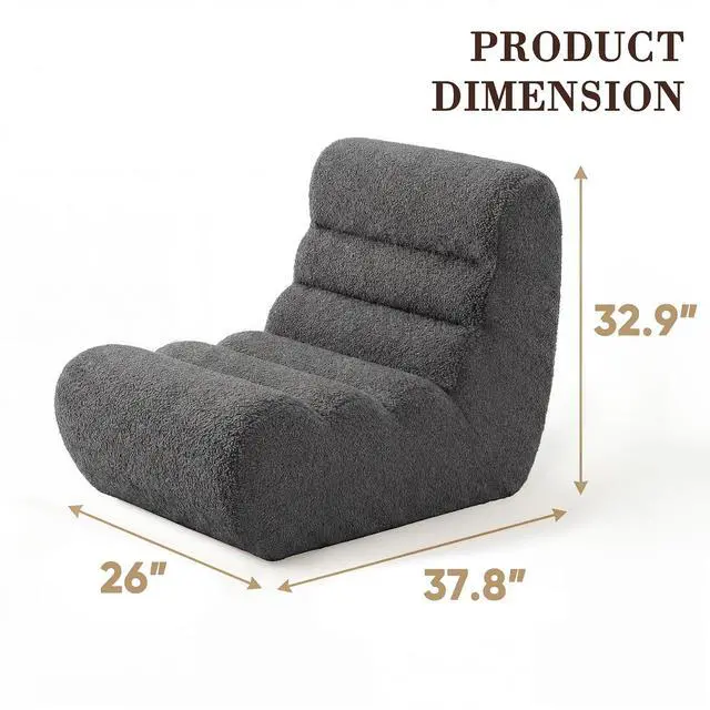Alt view image 3 of 7 - Bean Bag Chairs for Adults, Chaise Lounge Chair Indoor with Memory Foam, Cozy Reading Chair with Convenient Movable Handle for Living Room, Apartment, Home Theater (Grey)