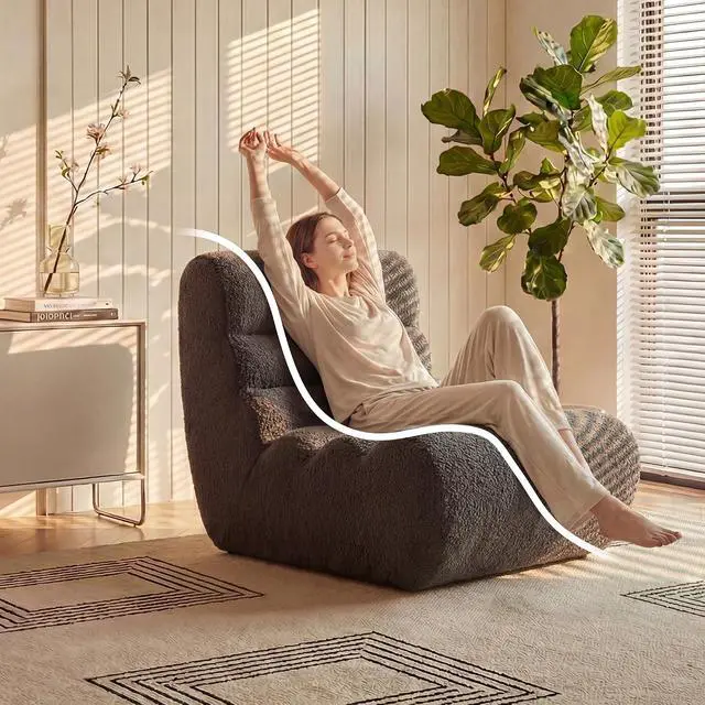 Alt view image 5 of 7 - Bean Bag Chairs for Adults, Chaise Lounge Chair Indoor with Memory Foam, Cozy Reading Chair with Convenient Movable Handle for Living Room, Apartment, Home Theater (Grey)