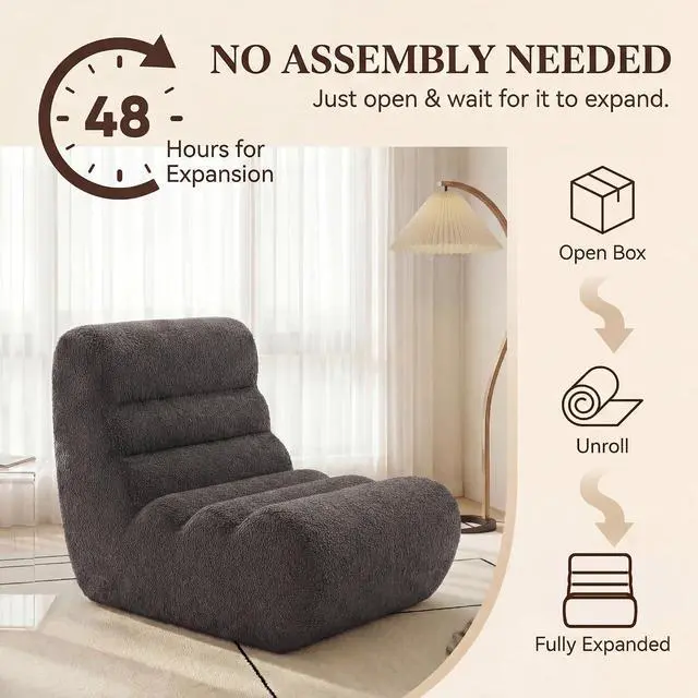 Alt view image 6 of 7 - Bean Bag Chairs for Adults, Chaise Lounge Chair Indoor with Memory Foam, Cozy Reading Chair with Convenient Movable Handle for Living Room, Apartment, Home Theater (Grey)